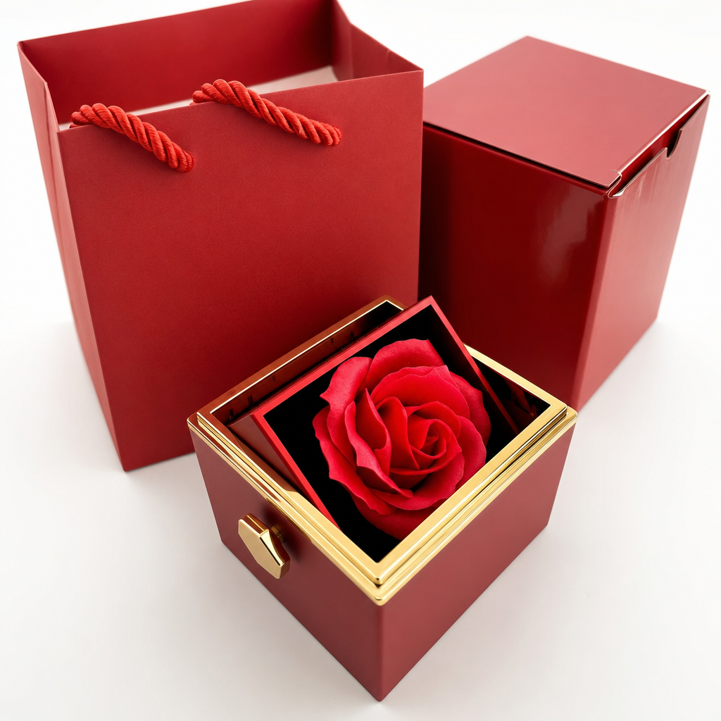 Ewige Rosenbox – mit Initiale und Rosenring